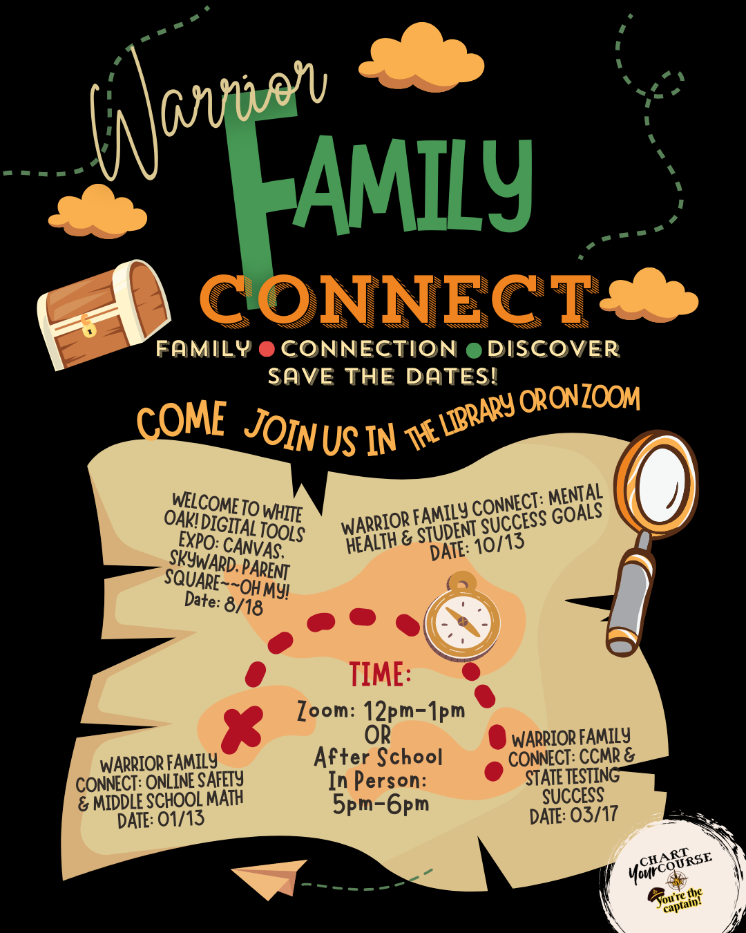 'Warrior Family Connect' events, with dates and topics listed.