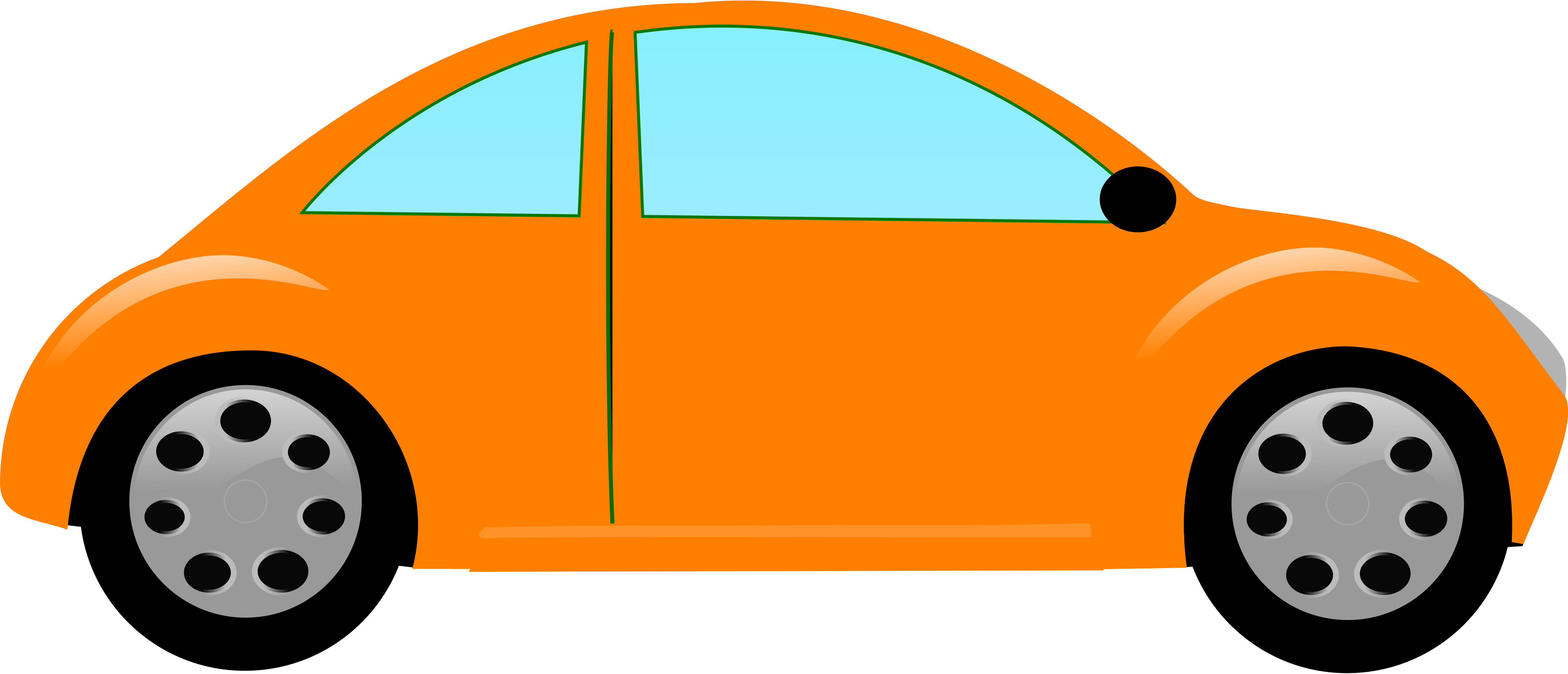 An orange cartoon car with blue windows and black background.