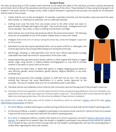 Document titled 'Student Dress' with text outlining school dress code policies.