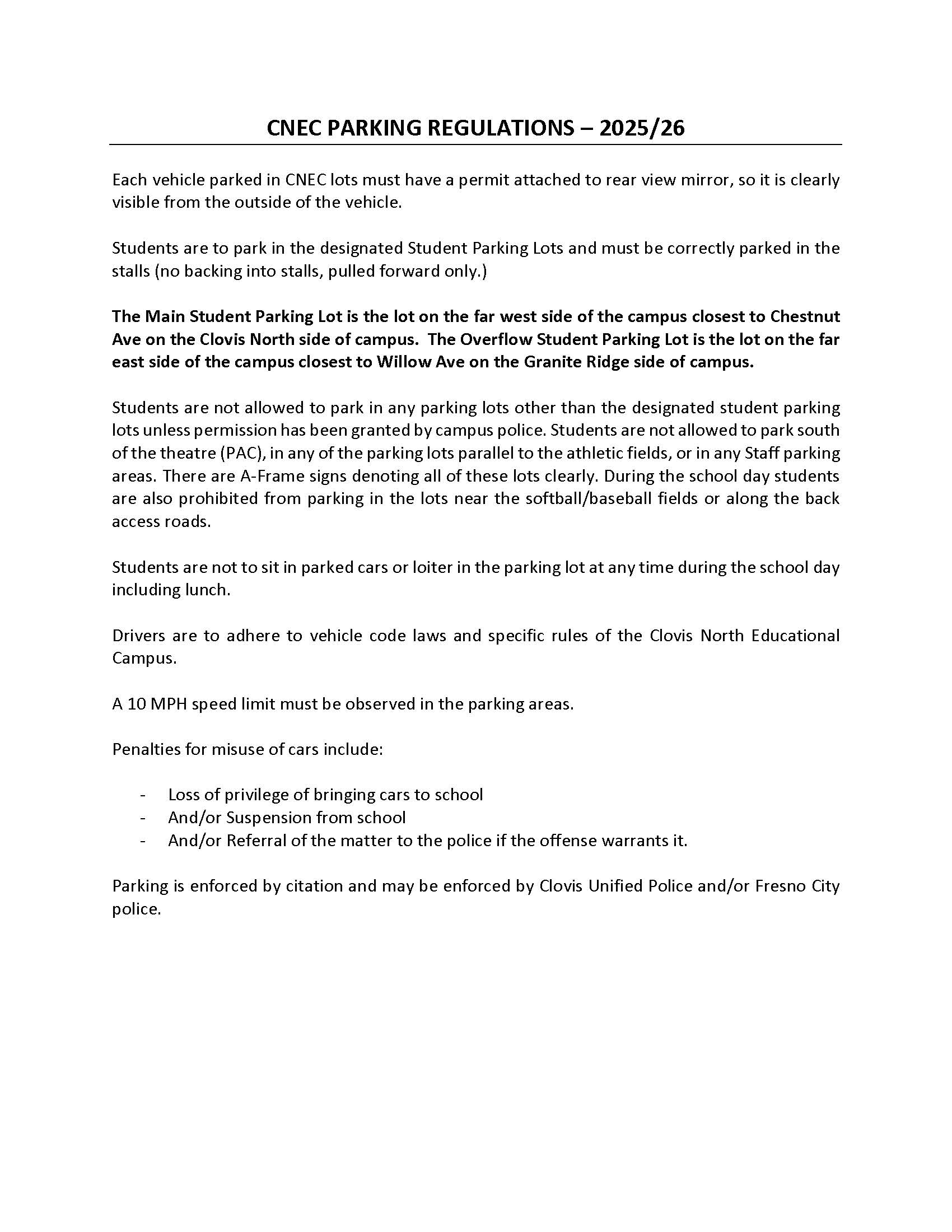 CNEC Parking Regulations