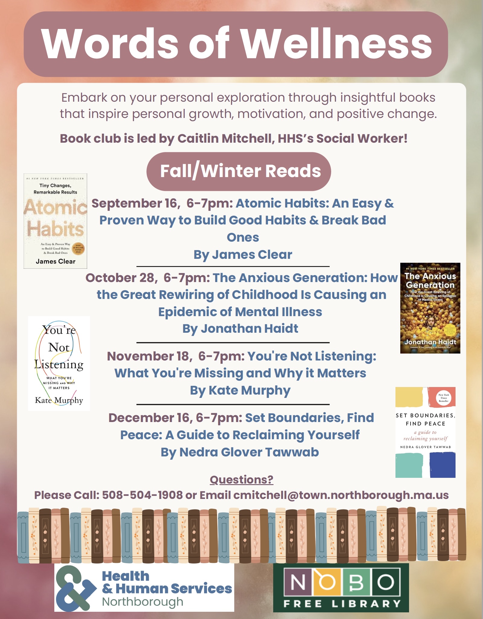 A flyer promoting a book club with the theme 'Words of Wellness'.