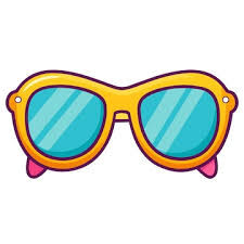 Cartoon illustration of yellow sunglasses with blue lenses.