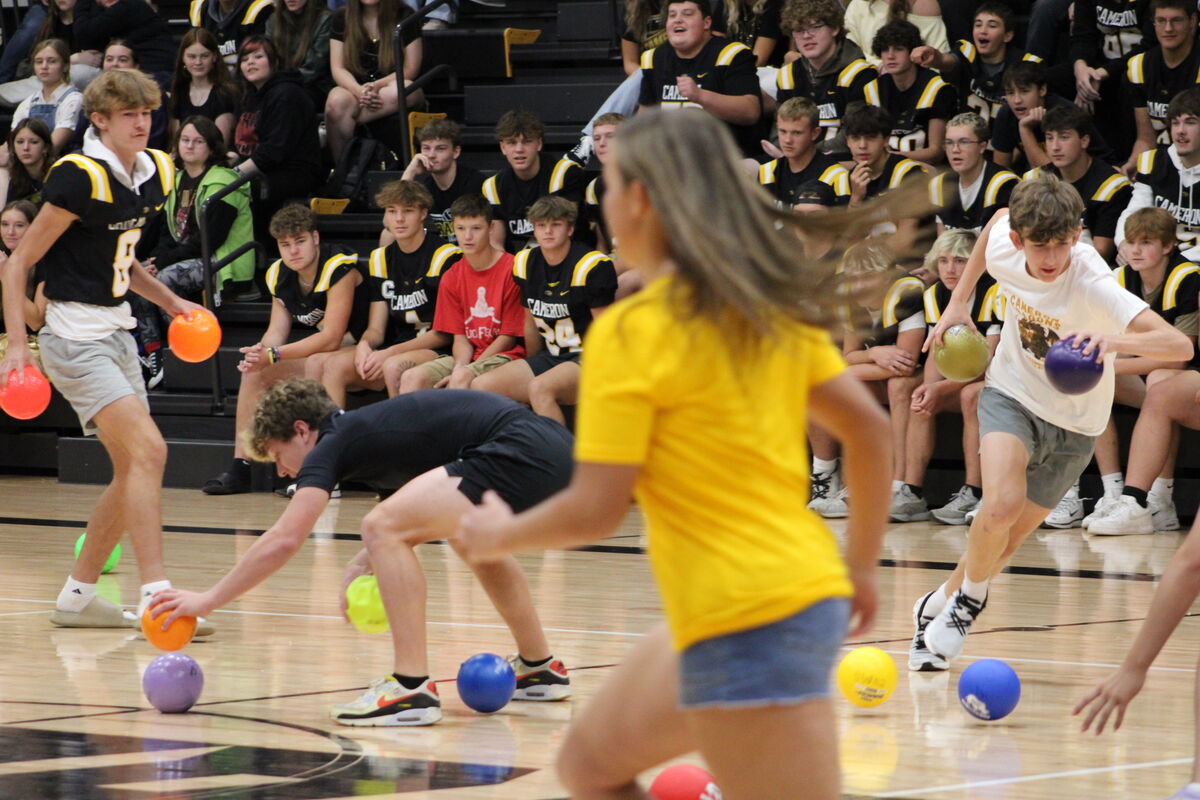 Sophomores and freshman battle one another in a game of dodgeball