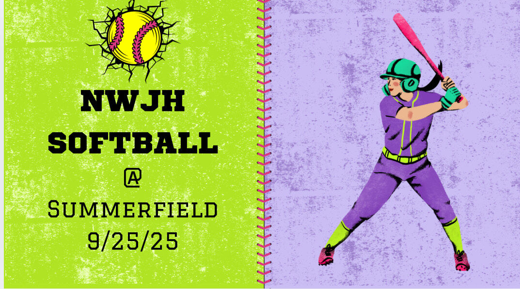 A softball graphic with a batter ready to hit, and text indicating a game at Summerfield.