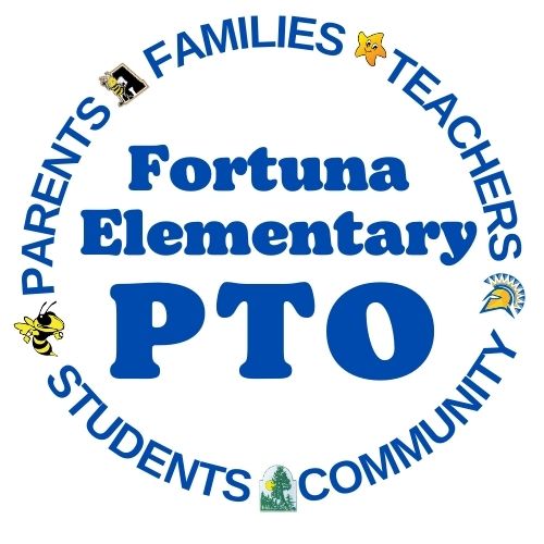The Fortuna Elementary PTO logo features a blue and white design with text.