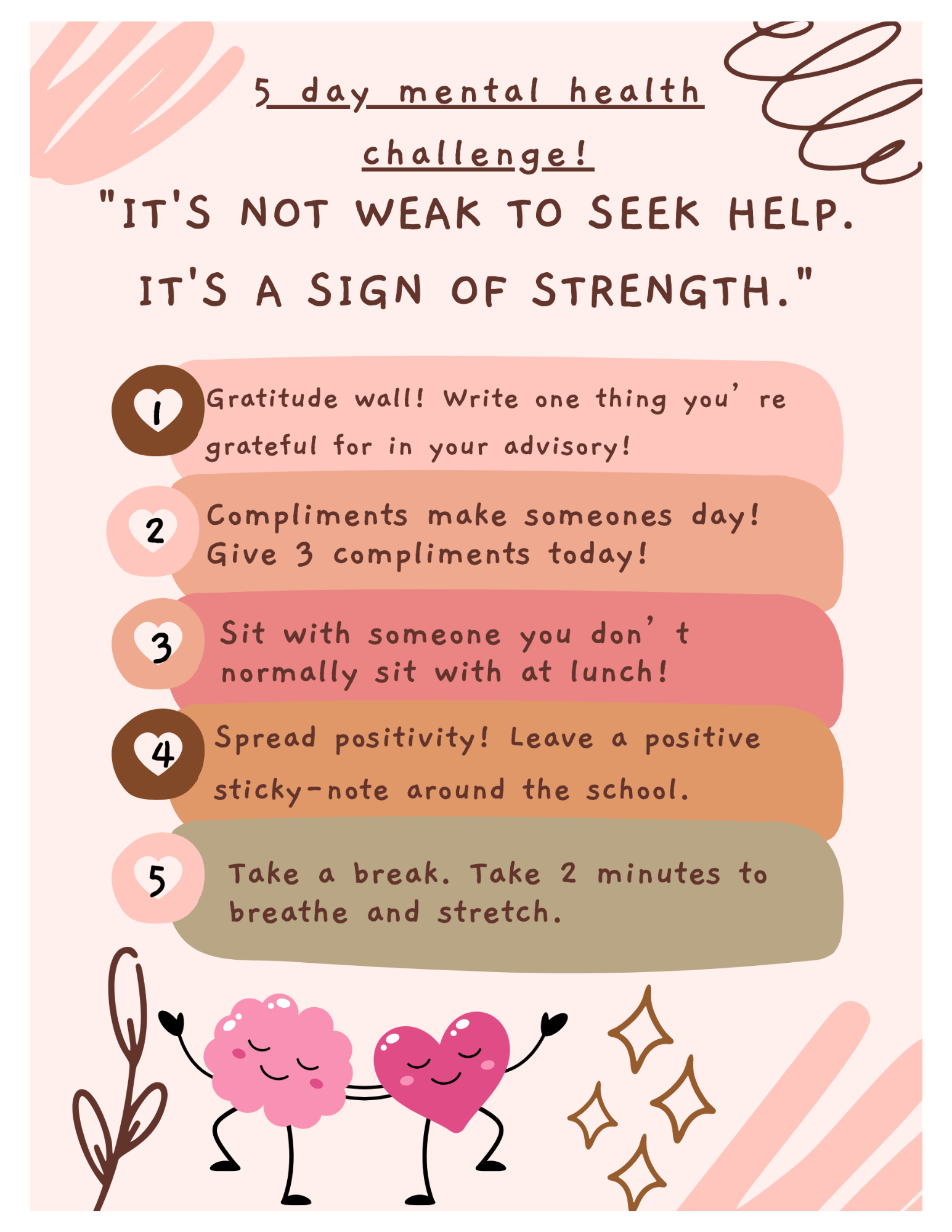 A graphic promoting a 5-day mental health challenge with positive affirmations.