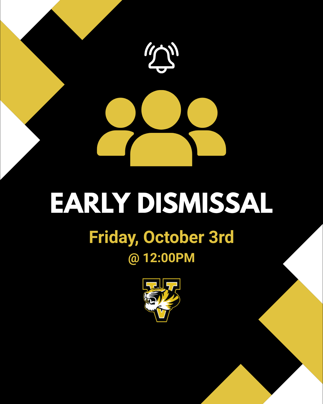 An announcement for early dismissal on Friday, October 3rd at 12:00 PM.
