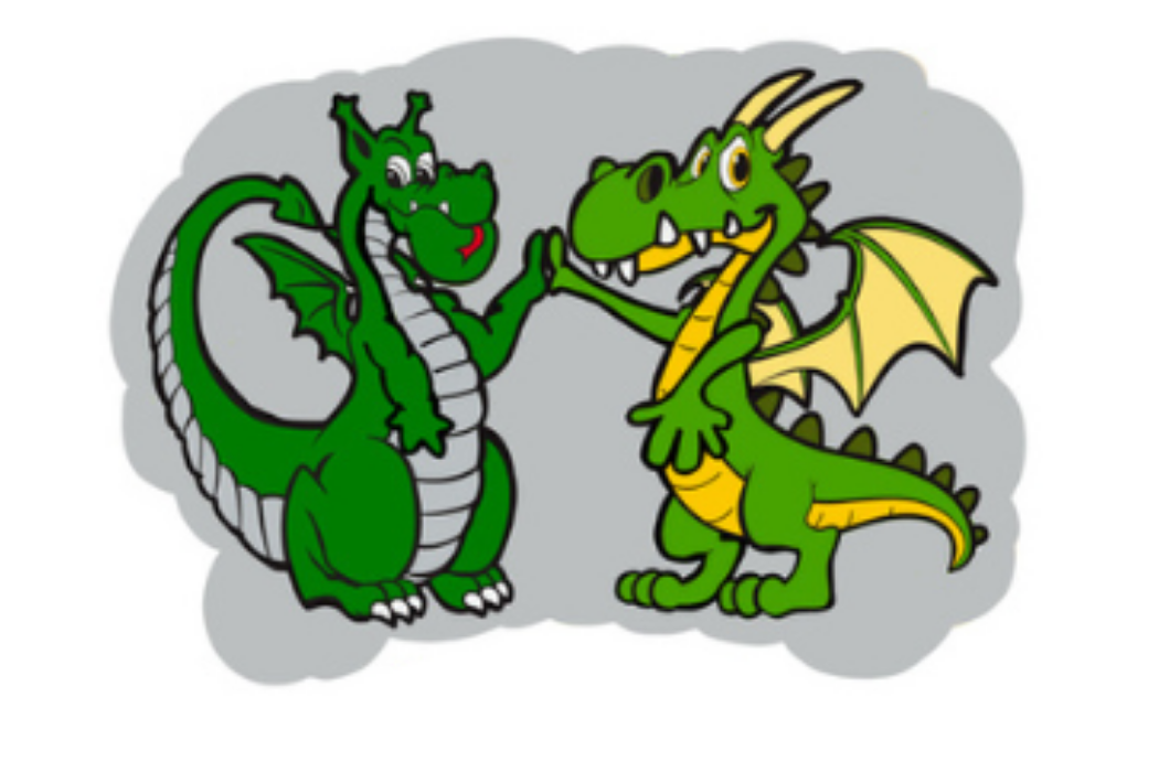 two friendly cartoon dragons high-fiving