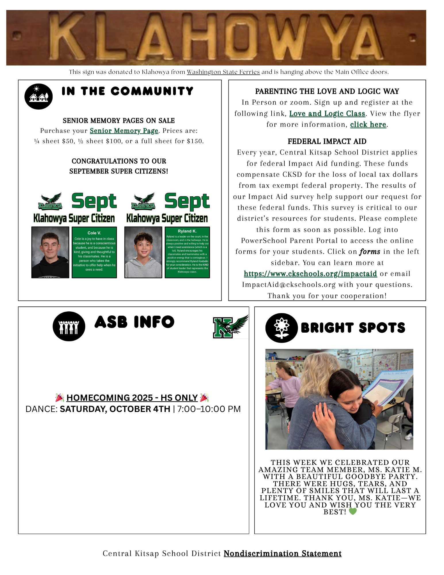 A school bulletin board displays information about community events and student achievements.