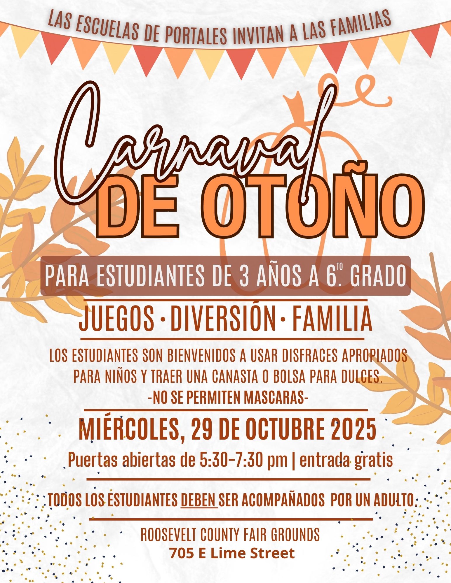 A flyer announces a 'Carnaval de Otoño' event for families and students.