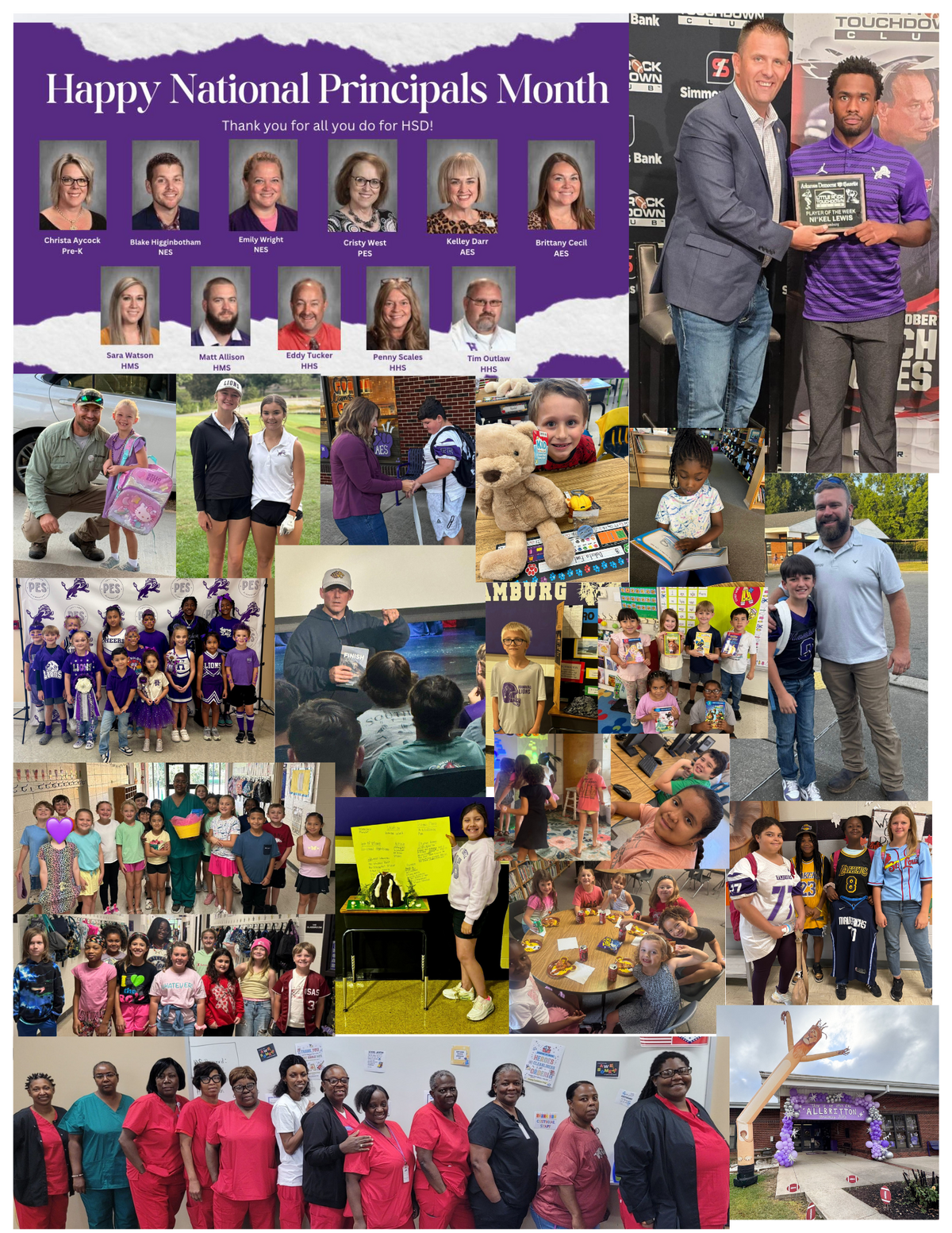 A collage of images celebrating National Principals Month, featuring school staff and students.