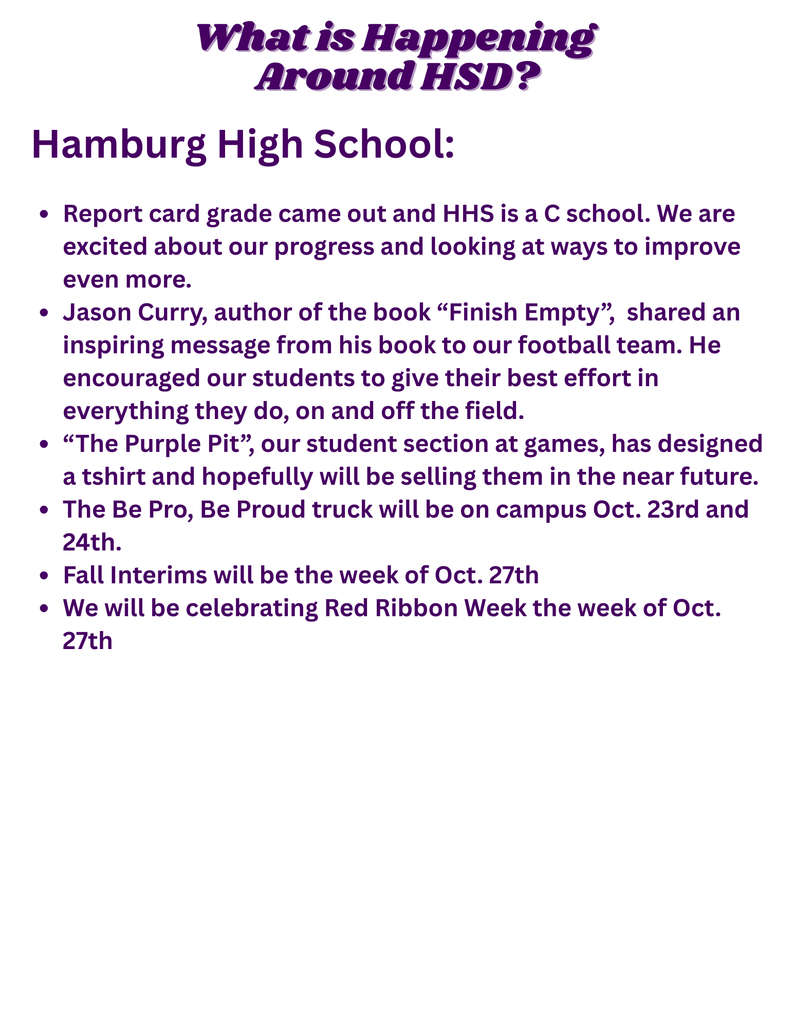 A school announcement with updates on grades, events, and activities.