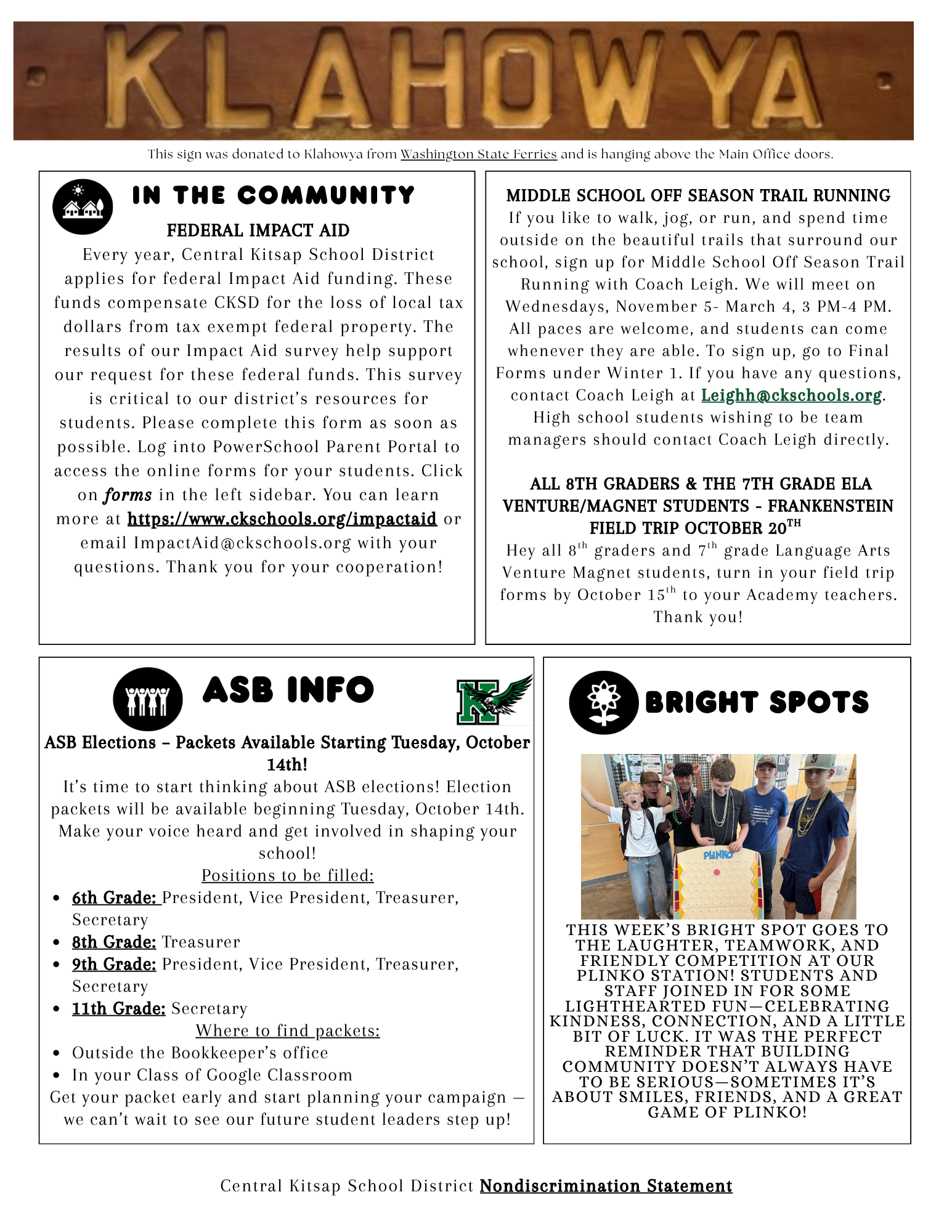 A school bulletin board displays announcements about community events and student activities.