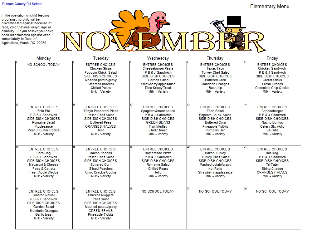 Elementary lunch November 2025