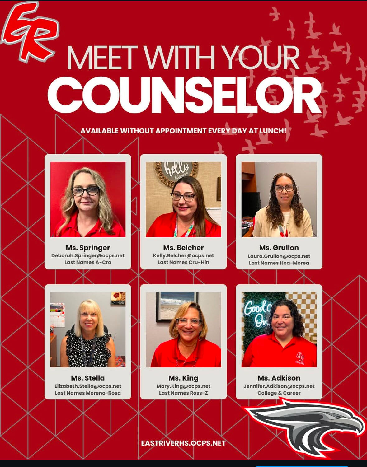 A flyer encourages students to meet with their counselors during lunch.