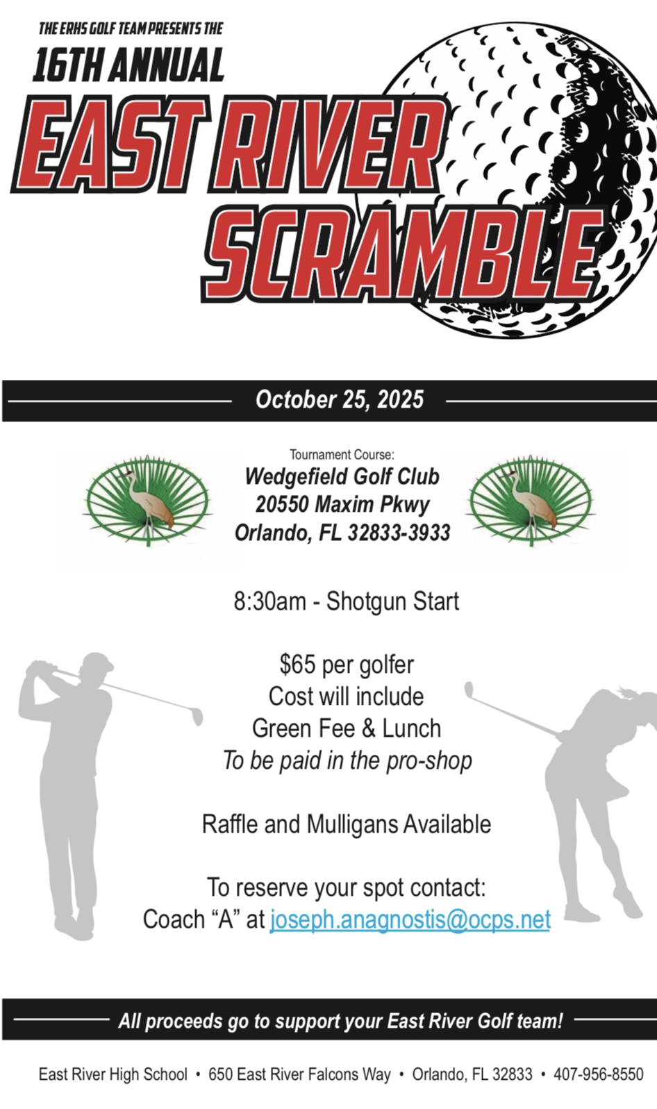 A golf tournament flyer for the East River Scramble, October 25, 2025.