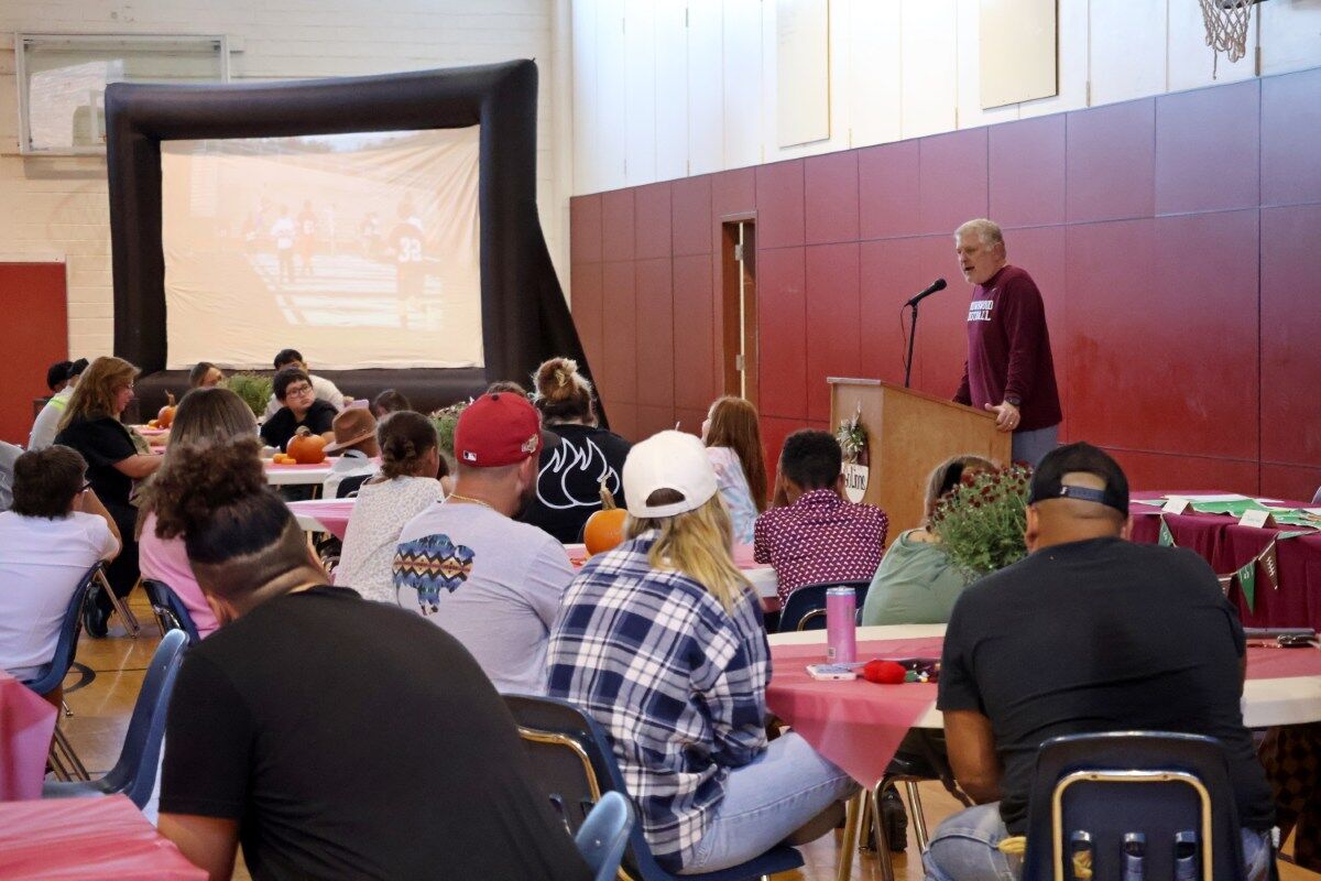Brownwood Lions Head Football Coach Jeryl Brixey speaks at the Coggin Elementary School 6th Grade Flag Football Draft.