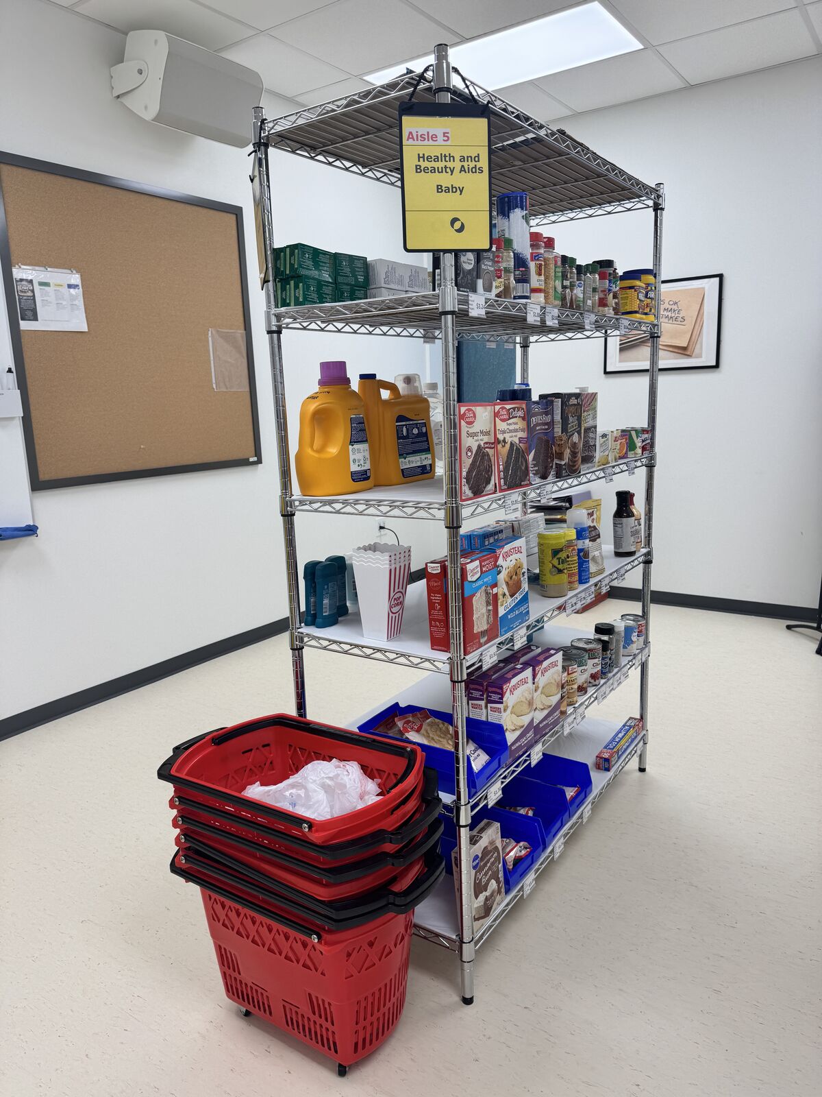 shelves fully stocked and ready for 18+ students to practice shopping