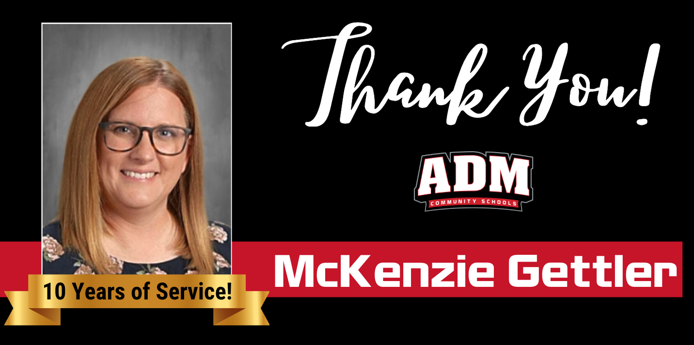 A woman with glasses smiles in a graphic thanking her for 10 years of service.