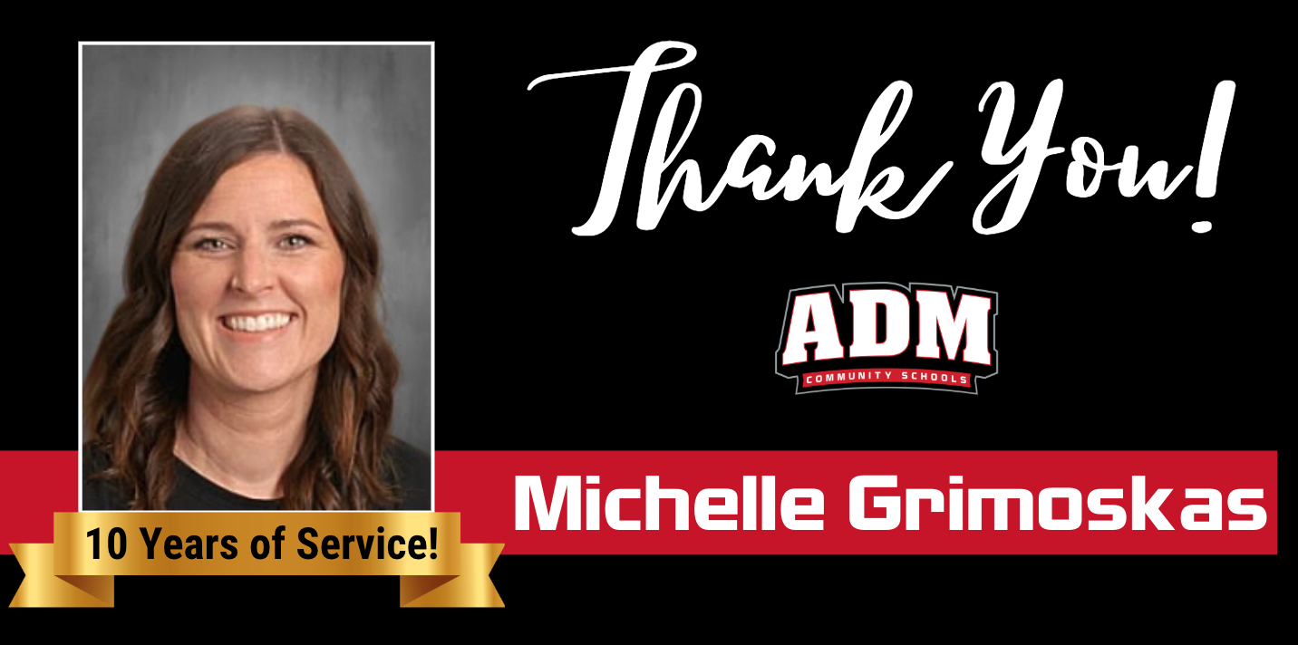 A woman smiles in a portrait, with text thanking her for 10 years of service.