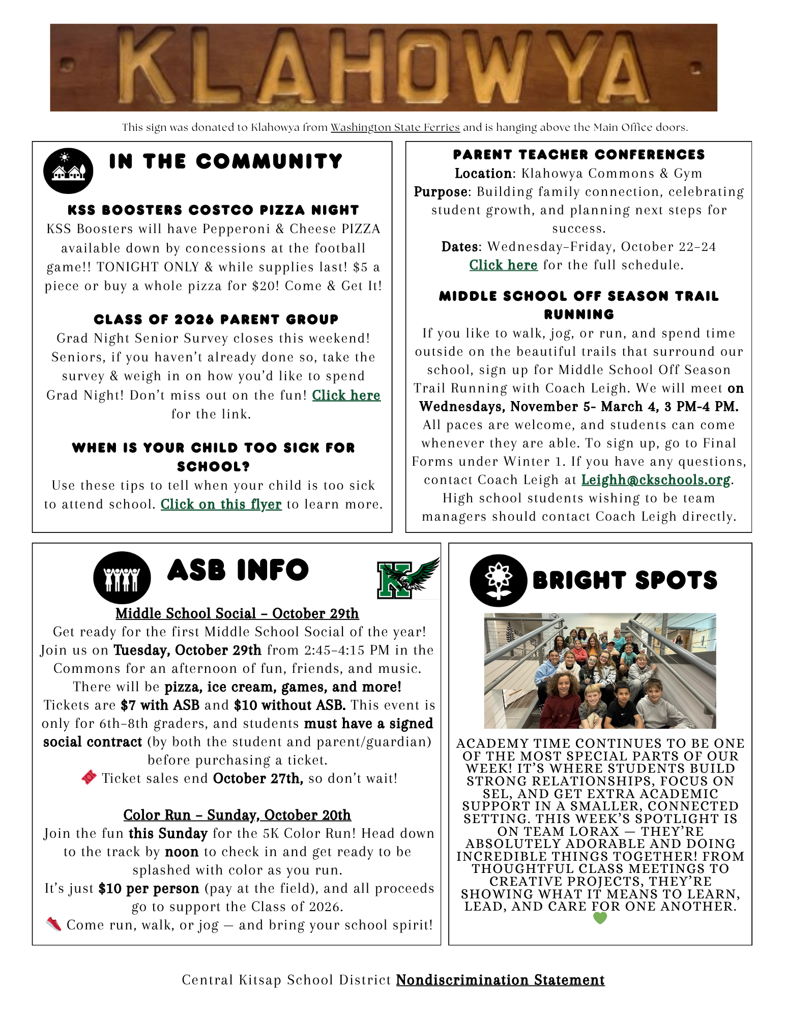 A school bulletin board displays announcements about upcoming events and activities.