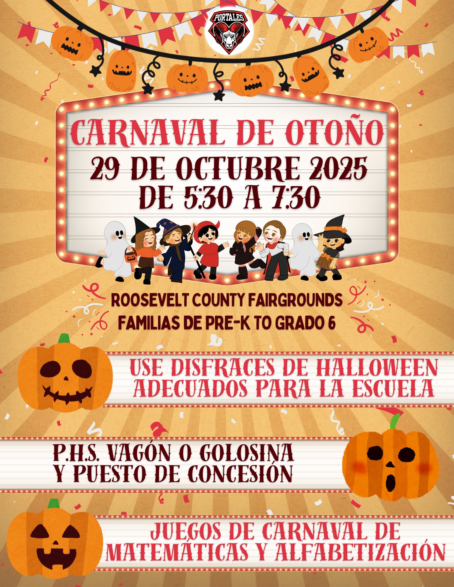 A colorful poster announces a Fall Carnival with Halloween themes.