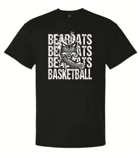 A black t-shirt with a logo on itDescription automatically generated