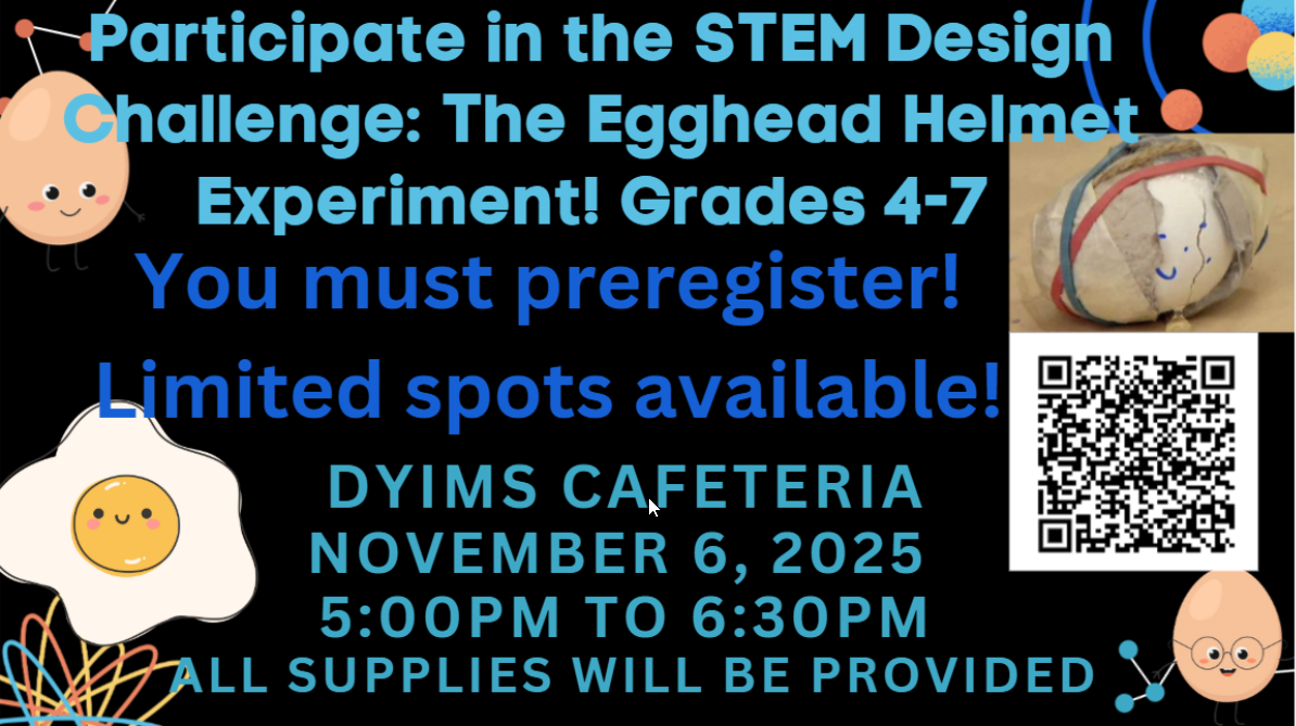 Promotional graphic for a STEM design challenge: The Egghead Helmet Experiment.