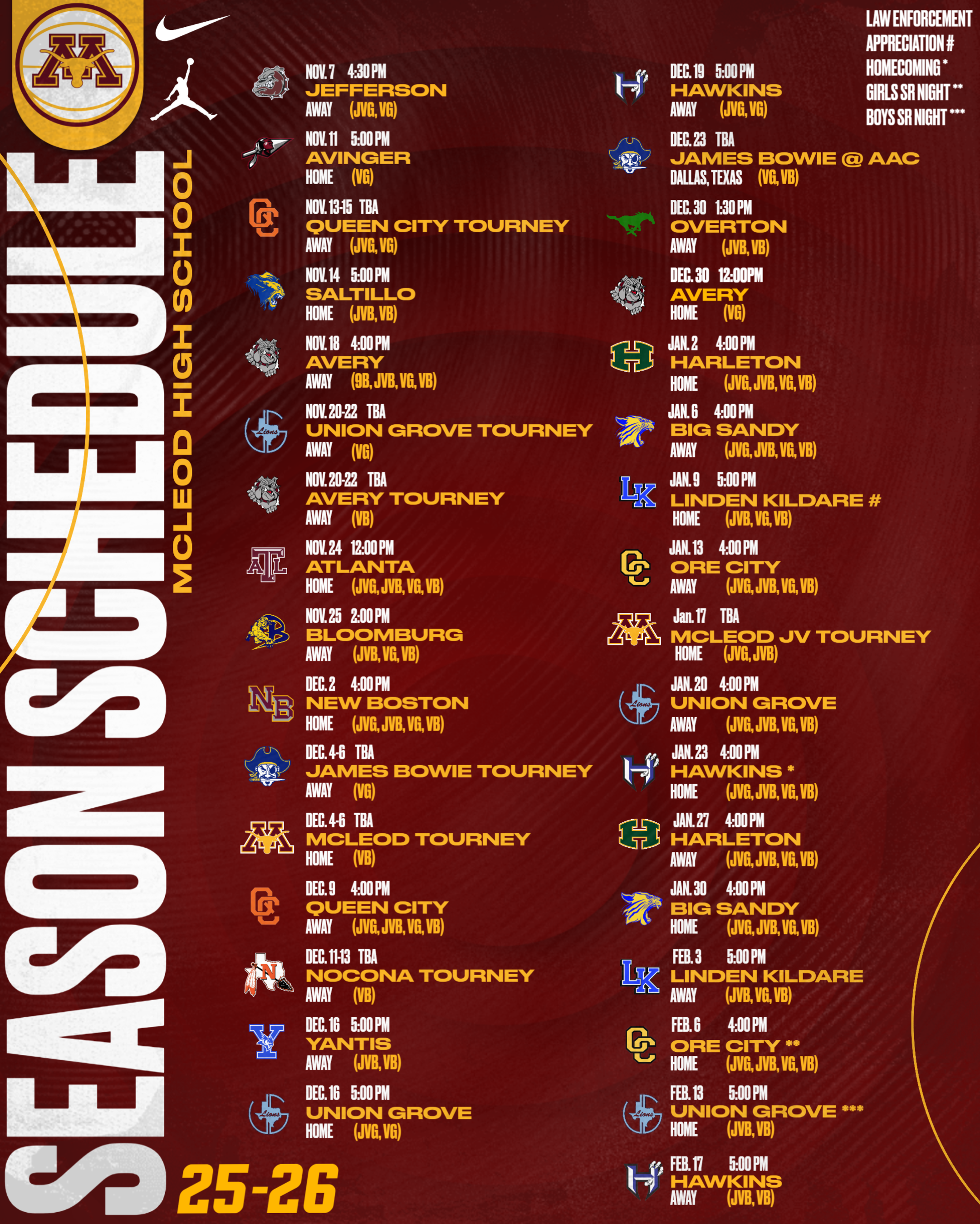 25-26 MHS Basketball Schedule