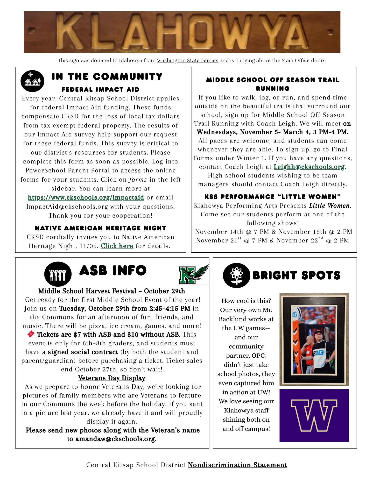 A school bulletin board with announcements about community events and activities.