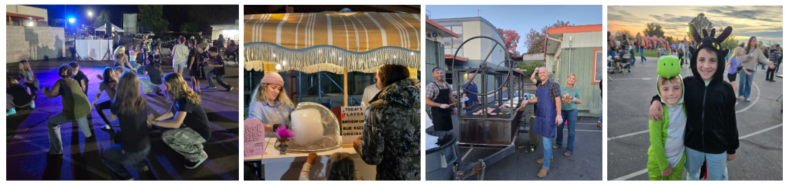 People dance at an outdoor event with a DJ and stage.