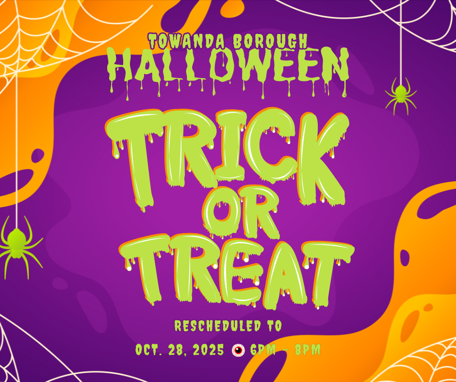 Halloween event poster with 'Trick or Treat' in green dripping letters.