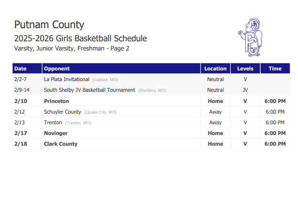HS Girls basketball schedule continued 2025-26
