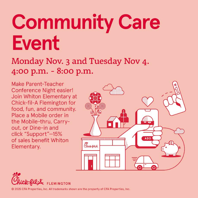 Chick-fil-A Flemington Community Care Event flyer with event details and illustrations.