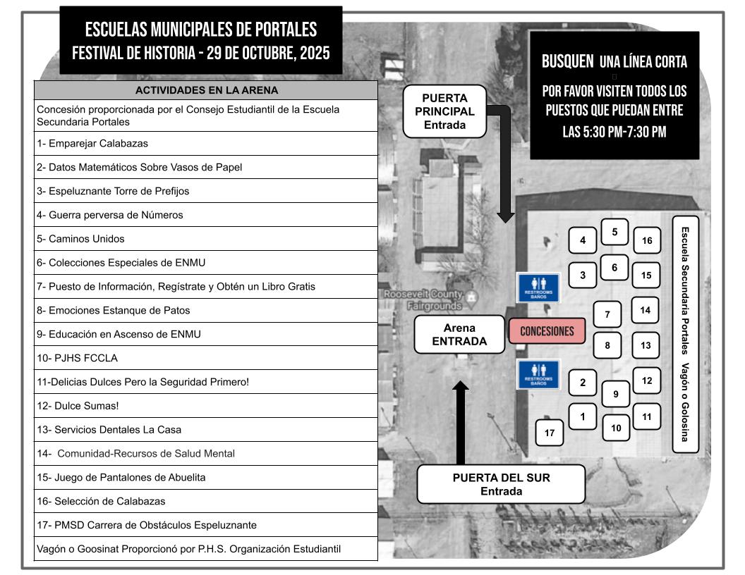 A map for the Portales Municipal Schools History Festival, October 29, 2025.