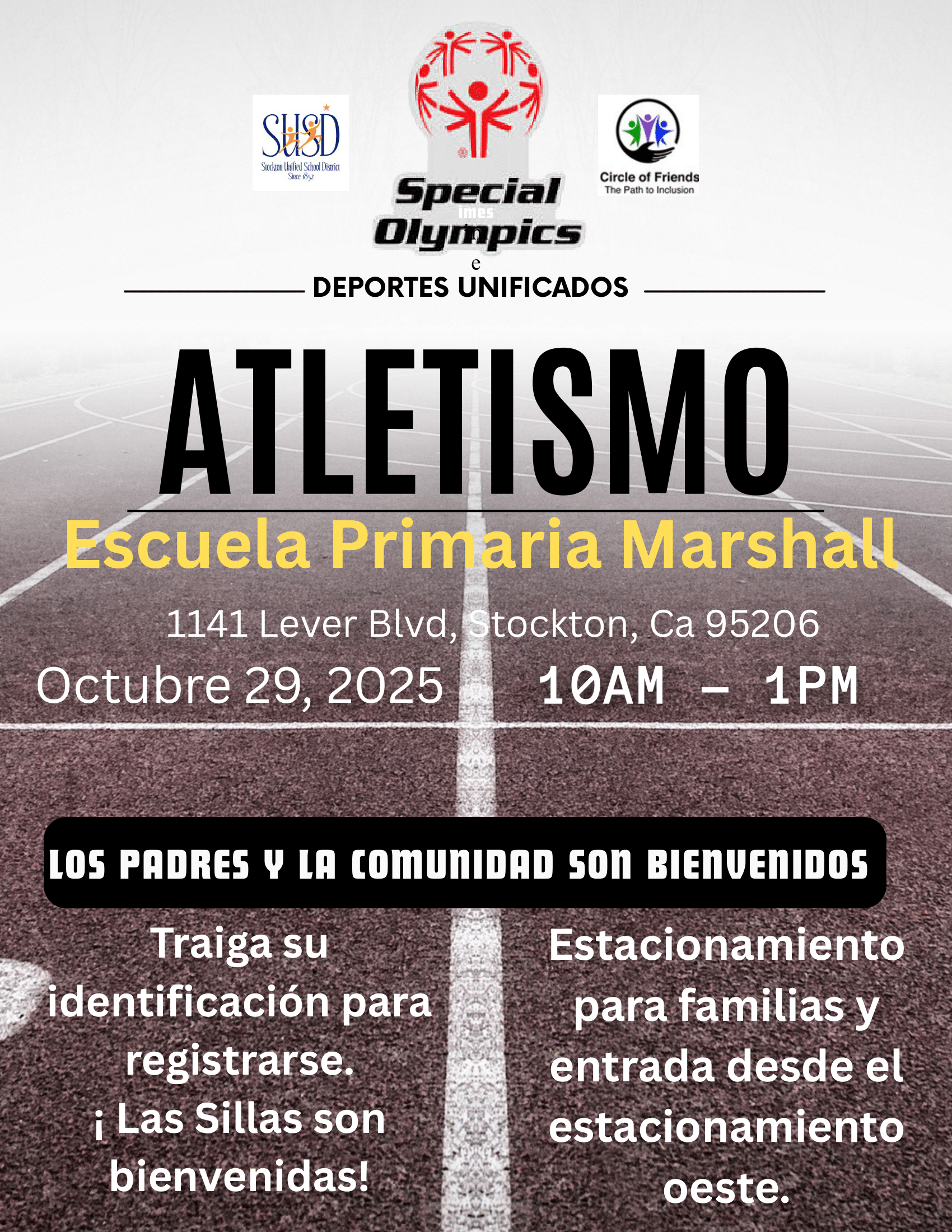 An event flyer for a Special Olympics track and field event in Spanish.