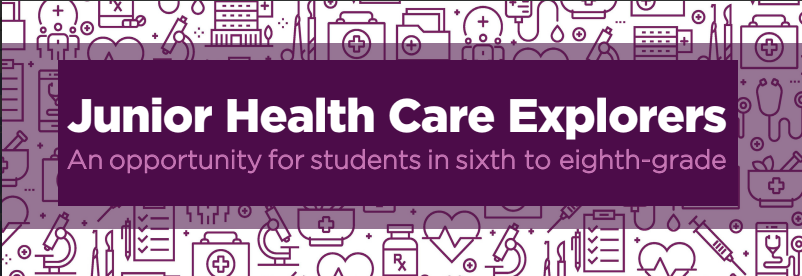 Image promoting 'Junior Health Care Explorers' for sixth to eighth-grade students.