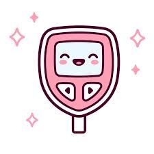 A cute, pink blood glucose meter with a smiling face.