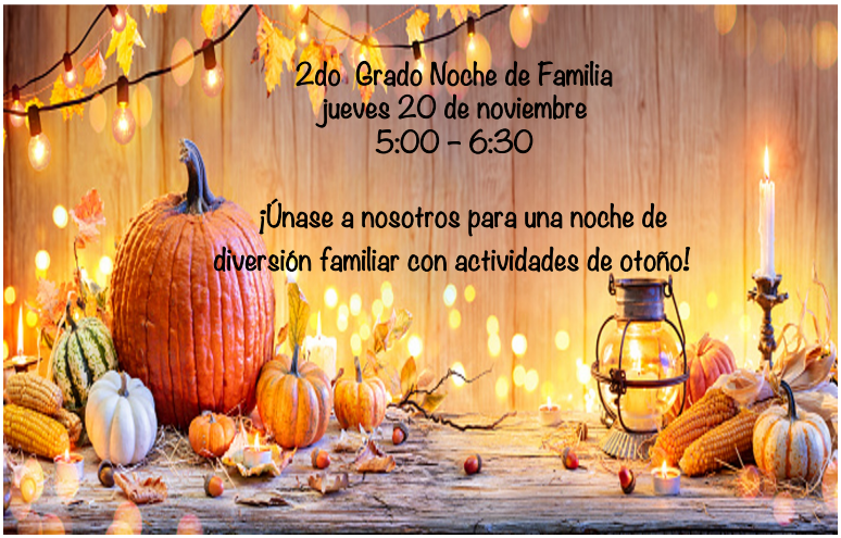 Autumn-themed invitation with pumpkins, candles, and text in Spanish.