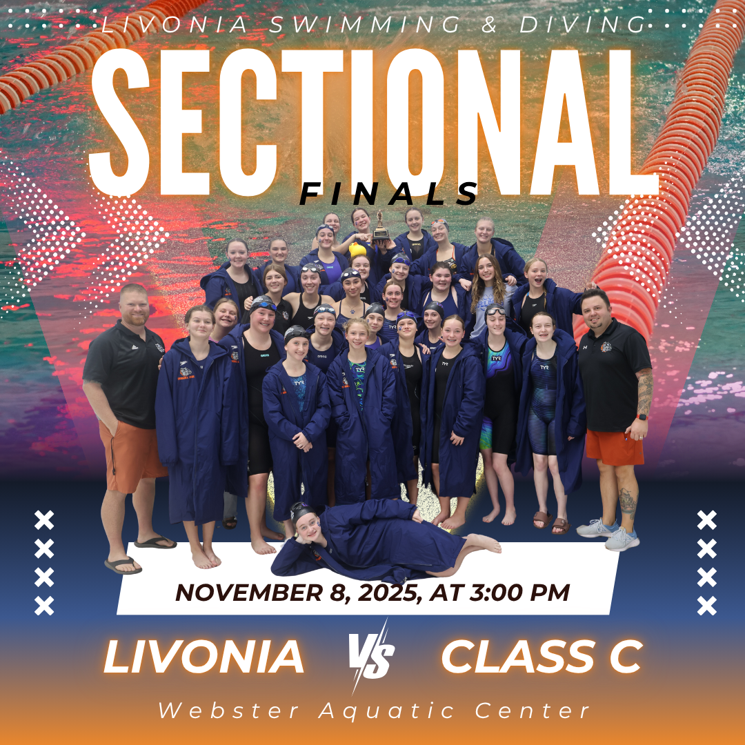 Livonia swim team poses for a photo at the Sectional Finals.