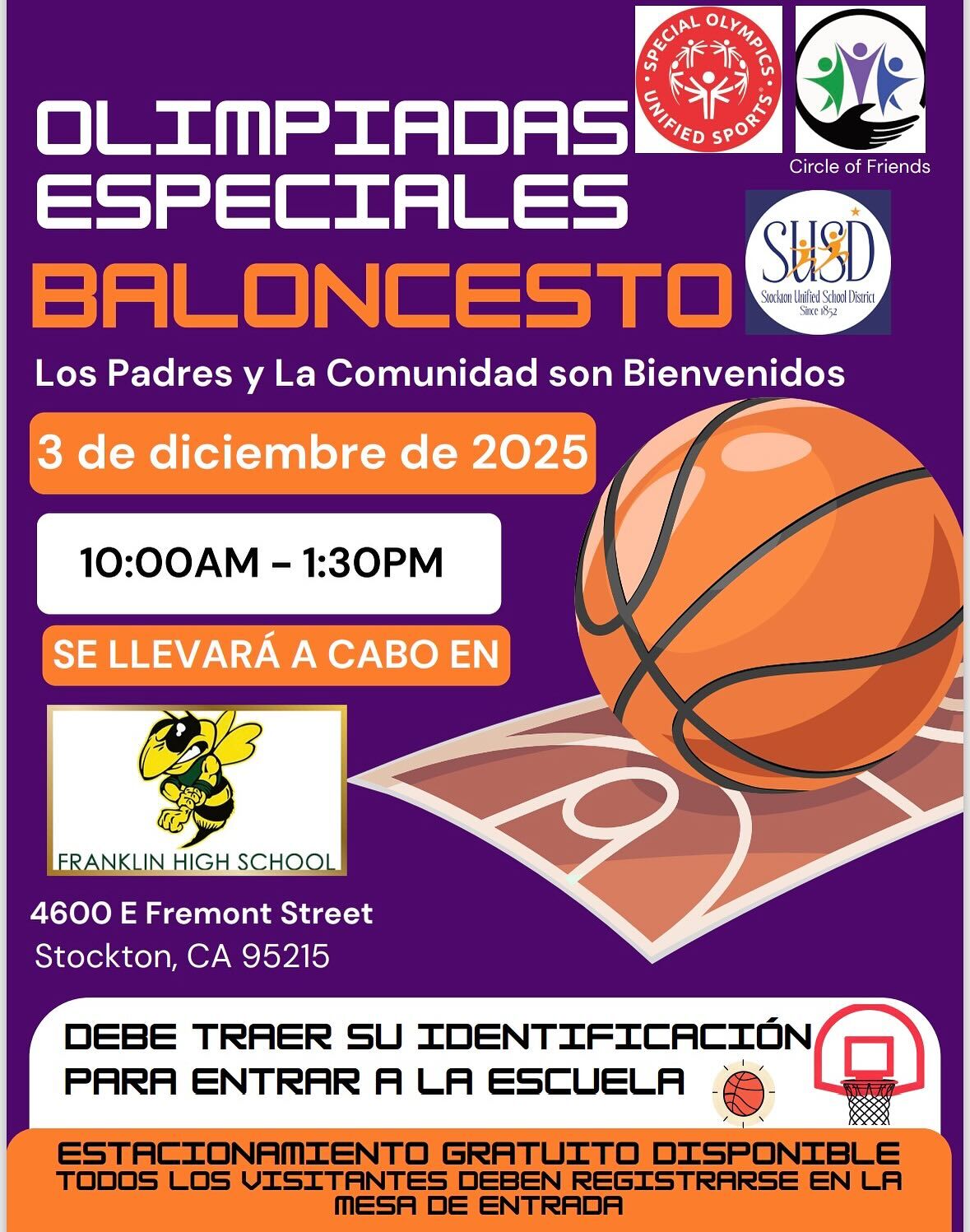 A promotional poster for a Special Olympics basketball event in Spanish.