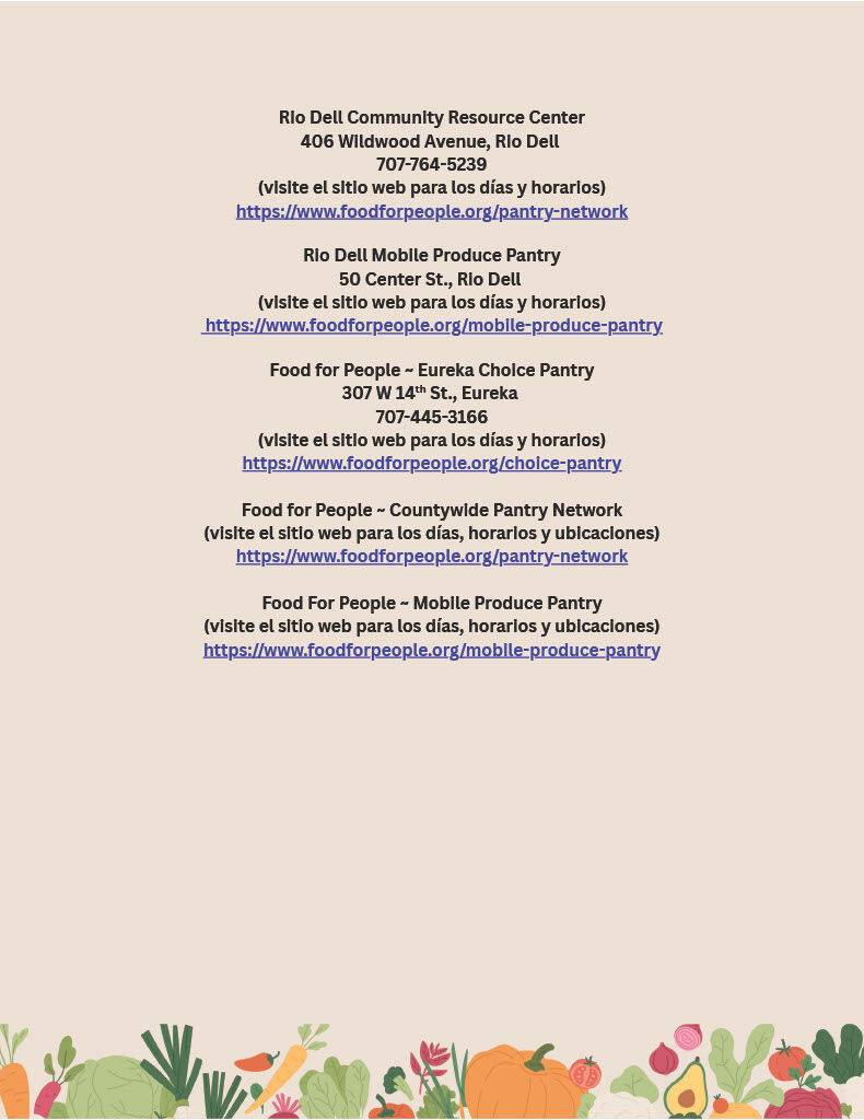 A flyer lists food pantry locations and contact information.