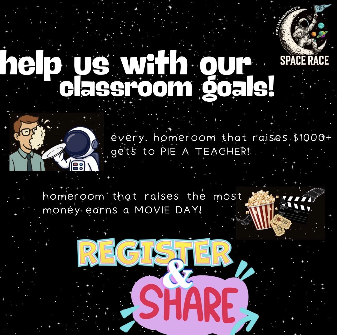 Promotional graphic for a school fundraiser with space-themed imagery.