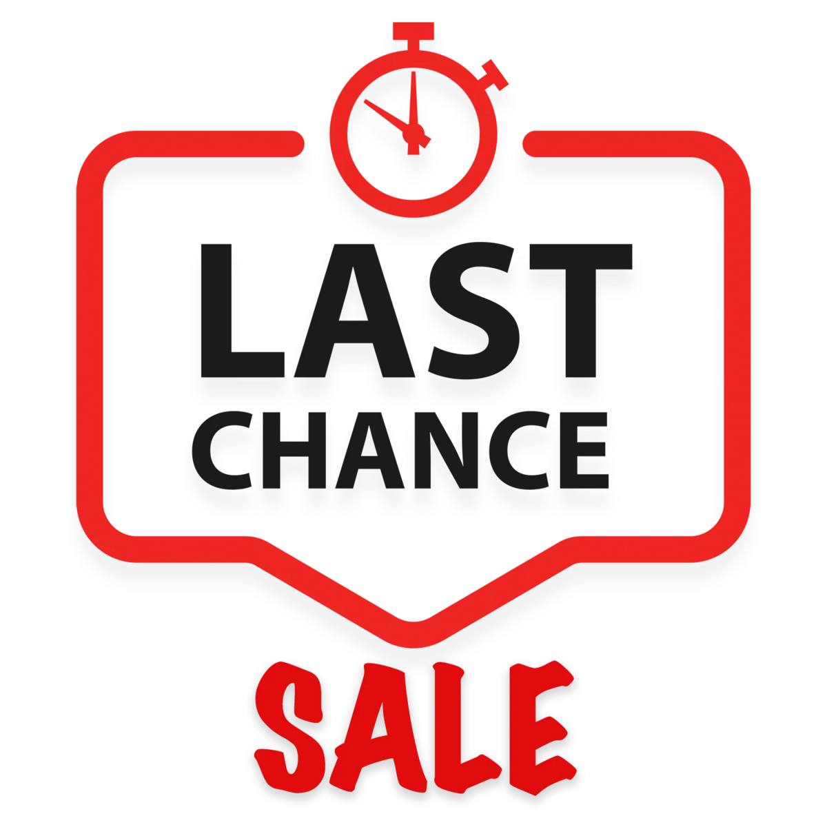 Red and black graphic with the words 'LAST CHANCE SALE'.