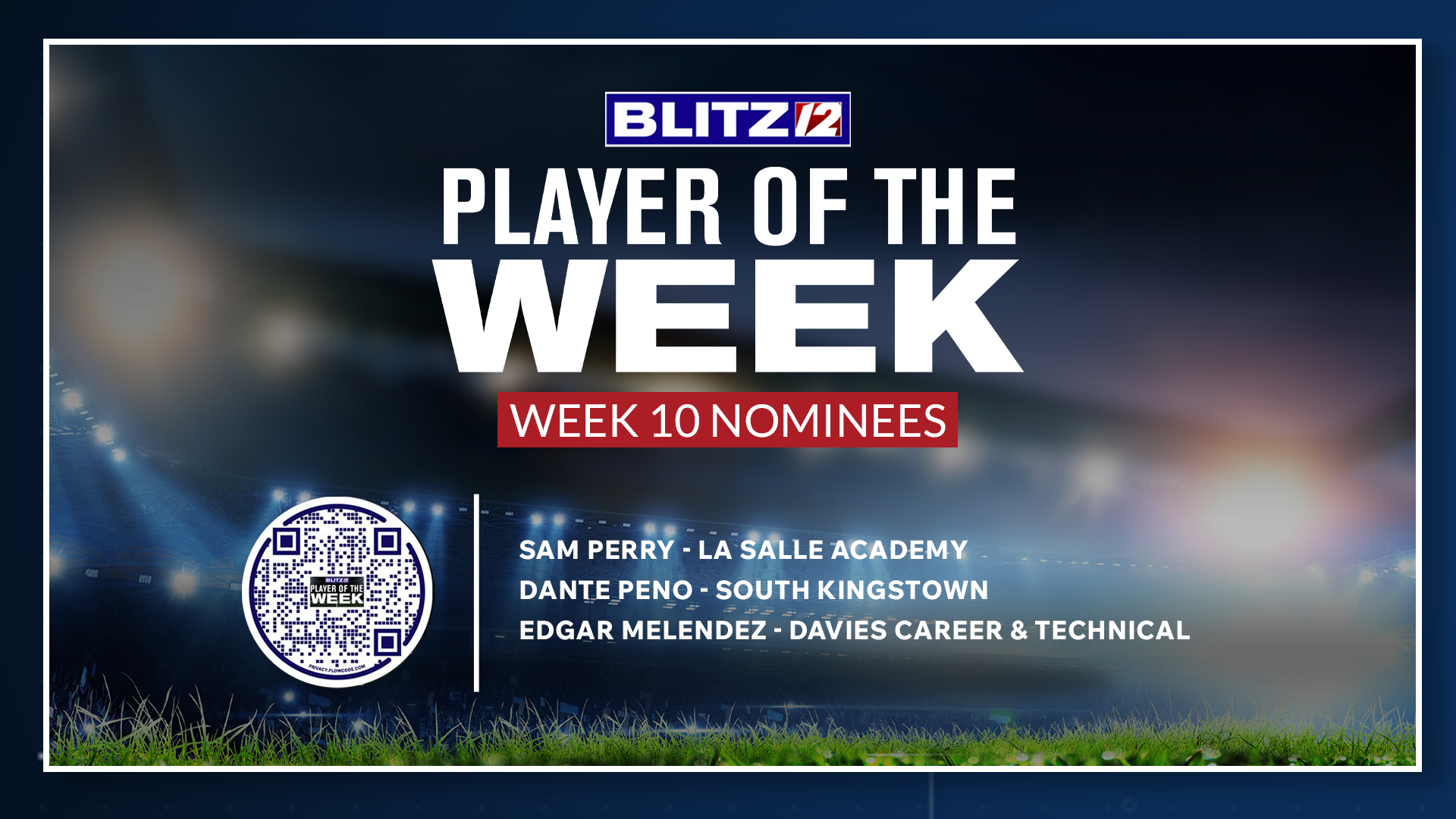 A graphic announces the 'Player of the Week' nominees with a stadium background.