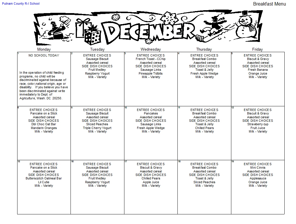 december 2025 breakfast menu