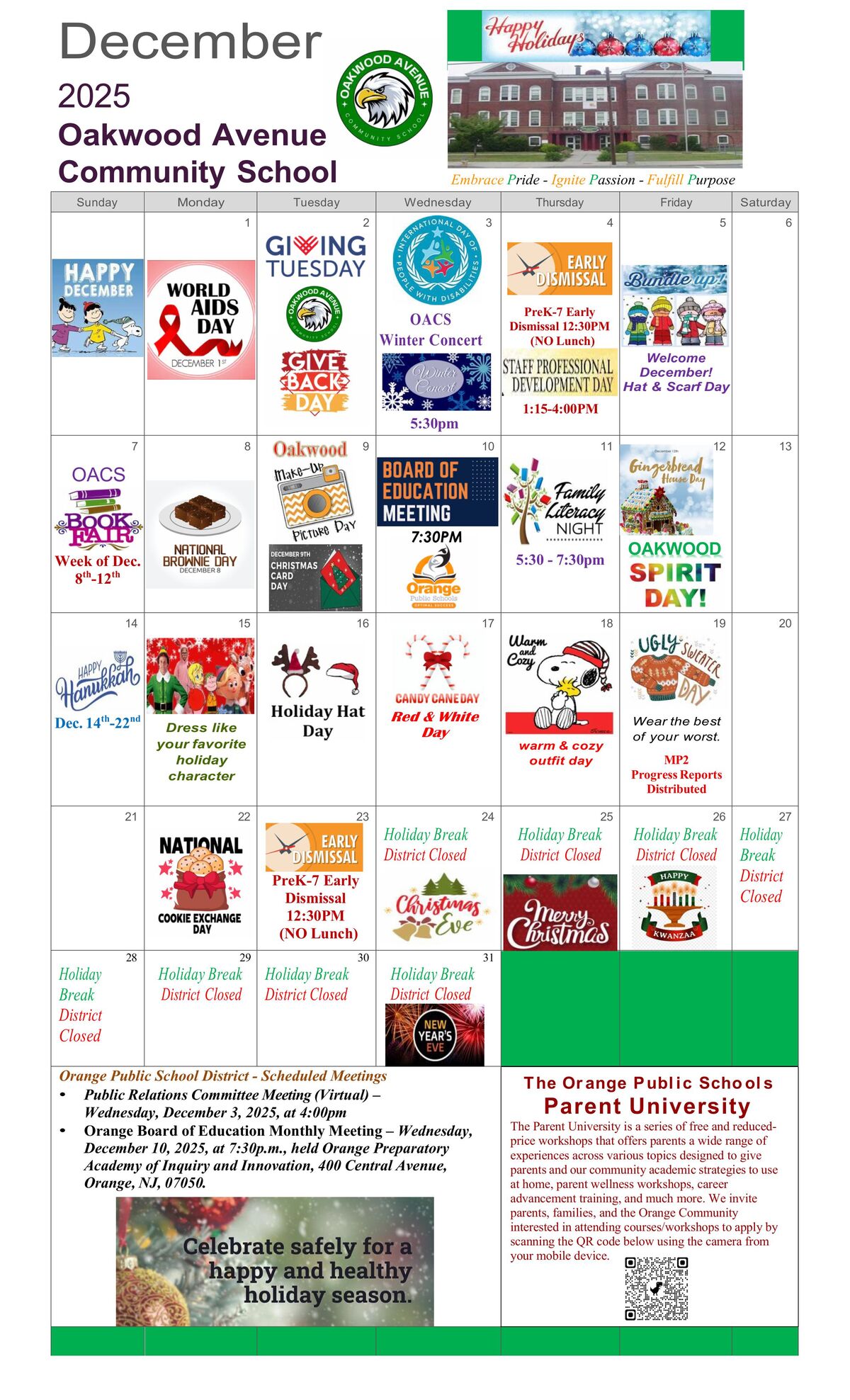 OACS December 2025 calendar