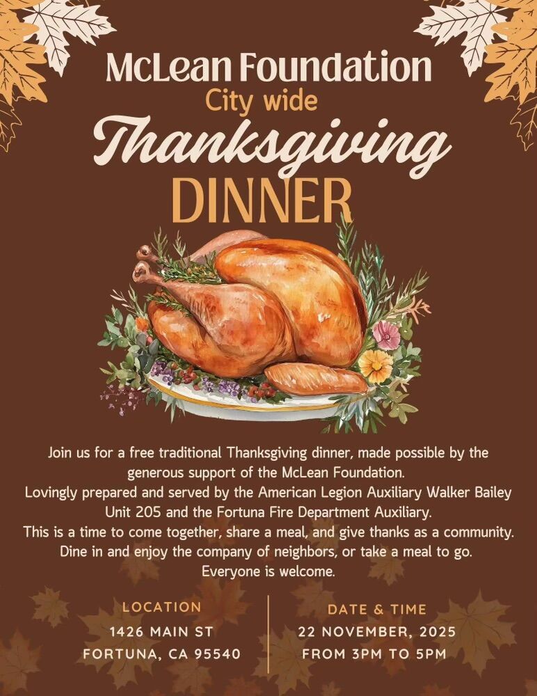 Thanksgiving dinner invitation from McLean Foundation, featuring a roasted turkey illustration.