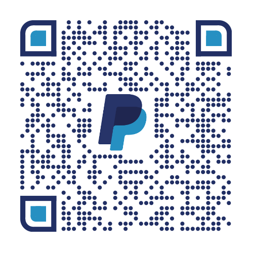 A QR code with the PayPal logo in the center.