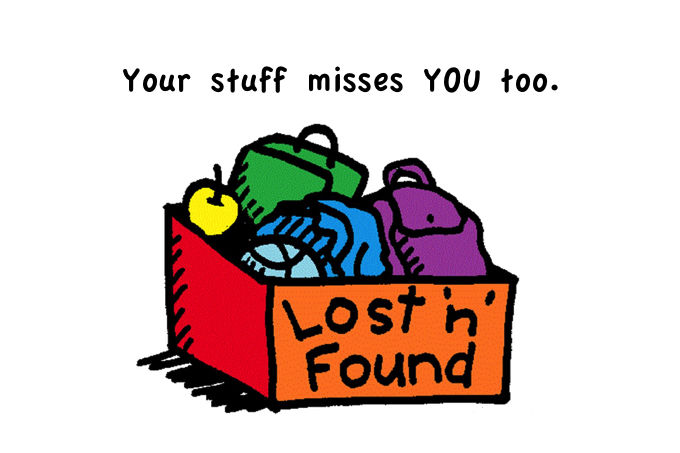 A colorful illustration shows a 'Lost n' Found' box filled with items.